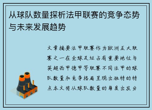 从球队数量探析法甲联赛的竞争态势与未来发展趋势