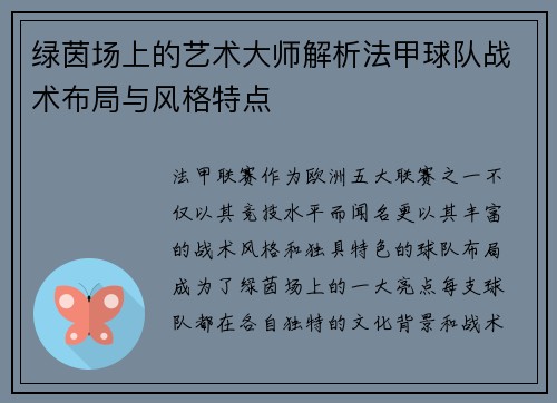绿茵场上的艺术大师解析法甲球队战术布局与风格特点